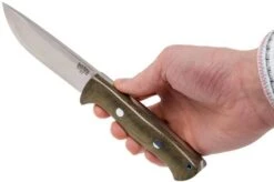 Bark River Bravo 1 A2 Rampless, Green Canvas Micarta, Brown Sheath -Knife Hub Shop BRK07 111GNC RS 06 bark river brk07 111gnc rs 06