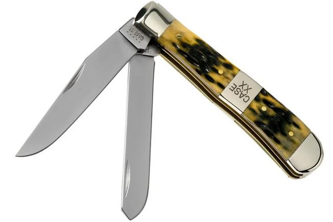 Case Trapper, Tang Stamp Series, Peach Seed Jig, Olive Green Bone 21511, 6254 SS Pocket Knife 3 Case Trapper, Tang Stamp Series, Peach Seed Jig, Olive Green Bone 21511, 6254 SS Pocket Knife