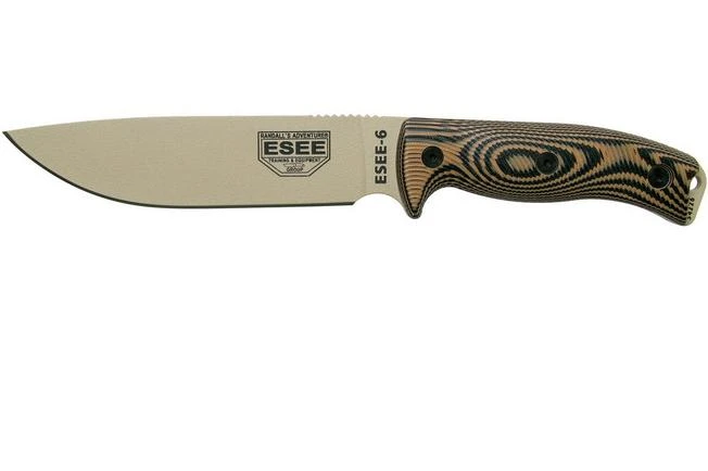 ESEE Model 6 Desert Tan Blade 3D Coyote-Black G10 Survival Knife 6PDT-005 Black Sheath + Clip Plate 3 ESEE Model 6 Desert Tan Blade 3D Coyote-Black G10 Survival Knife 6PDT-005 Black Sheath + Clip Plate