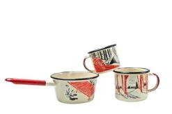 Knivesandtools Enamel Set E-SET-01, Mugs 8 Cm, 10 Cm & Saucepan 14 Cm, Enamel Crockery