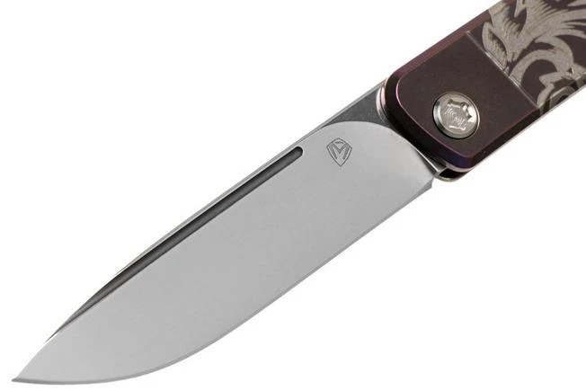 Medford Gentleman Jack S35VN, Tumbled Blade, Violet Filigree Handle, Silver Hardware Pocket Knife 5 Medford Gentleman Jack S35VN, Tumbled Blade, Violet Filigree Handle, Silver Hardware Pocket Knife - Image 3