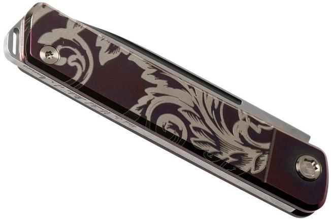 Medford Gentleman Jack S35VN, Tumbled Blade, Violet Filigree Handle, Silver Hardware Pocket Knife 6 Medford Gentleman Jack S35VN, Tumbled Blade, Violet Filigree Handle, Silver Hardware Pocket Knife - Image 4