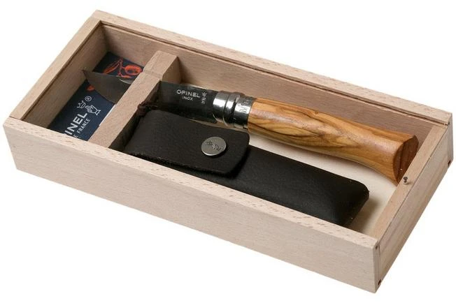 Opinel Pocket Knife No. 8 Luxury Range With Leather Sheath, Olive Wood 13 Opinel Pocket Knife No. 8 Luxury Range With Leather Sheath, Olive Wood - Image 11