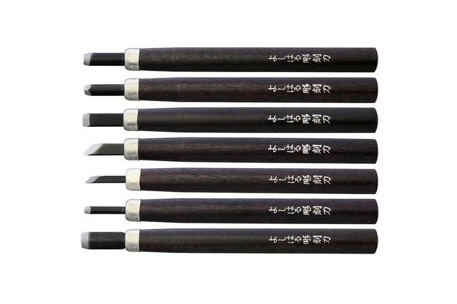 Yoshiharu H-7 Japanese Wood Carving Knives, Set Of 7 3 Yoshiharu H-7 Japanese Wood Carving Knives, Set Of 7