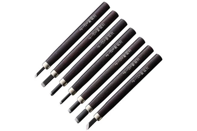 Yoshiharu H-7 Japanese Wood Carving Knives, Set Of 7 In Plastic Case 3 Yoshiharu H-7 Japanese Wood Carving Knives, Set Of 7 In Plastic Case